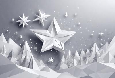The primary subject of the image is a white star, which is the main object, scene, or focus of the image. The setting or background features a snowy environment, with a sky visible in the background. The visual style of the image is digital art, as it is a digital illustration of a white star. The colors and mood of the image are predominantly white, giving it a clean and serene atmosphere.